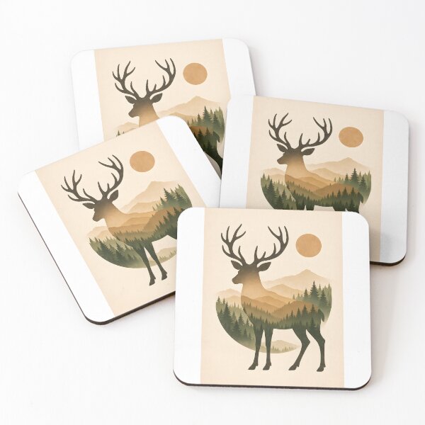 Item preview, Deer Silhouette with Mountain Forest, Vintage Woodland Nature Art designed and sold by NarjaShop.