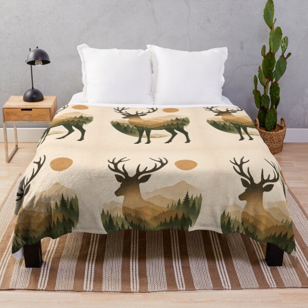 Item preview, Deer Silhouette with Mountain Forest, Vintage Woodland Nature Art designed and sold by NarjaShop.