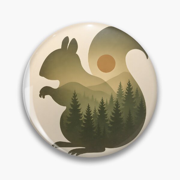 Item preview, Squirrel Silhouette with Forest Landscape, Vintage Woodland Nature Art designed and sold by NarjaShop.