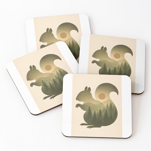 Item preview, Squirrel Silhouette with Forest Landscape, Vintage Woodland Nature Art designed and sold by NarjaShop.