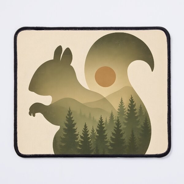 Item preview, Squirrel Silhouette with Forest Landscape, Vintage Woodland Nature Art designed and sold by NarjaShop.