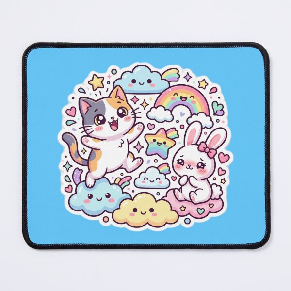 Item preview, Cute Kawaii Cat, Shy Bunny & Rainbow Friends Sticker Design designed and sold by Tinydoodlenest .