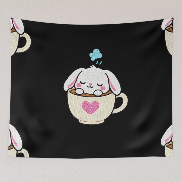 Item preview, Sleepy Bunny Coffee Mug Kawaii Embroidery Patch designed and sold by ColorSplash123.