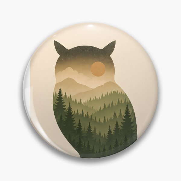 Item preview, Owl Silhouette with Mountain Forest, Vintage Woodland Nature Art designed and sold by NarjaShop.
