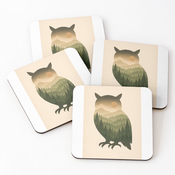 Item preview, Owl Silhouette with Mountain Forest, Vintage Woodland Nature Art designed and sold by NarjaShop.