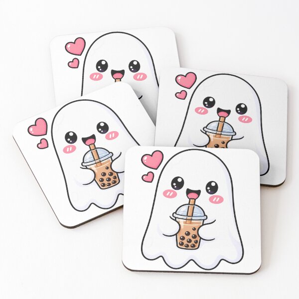 Item preview, Cute Ghost with Bubble Tea – Kawaii Boba Tea Ghost Pink Heart Sticker designed and sold by ghatwalsachin.