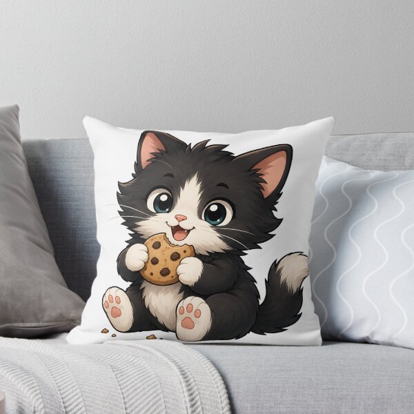 Item preview, Cute Tuxedo Cat Eating Chocolate Chip Cookie  designed and sold by Jaideep Walia.