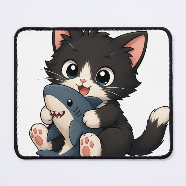 Item preview, Cute Tuxedo Cat Hugging Plush Toy Shark designed and sold by Jaideep Walia.