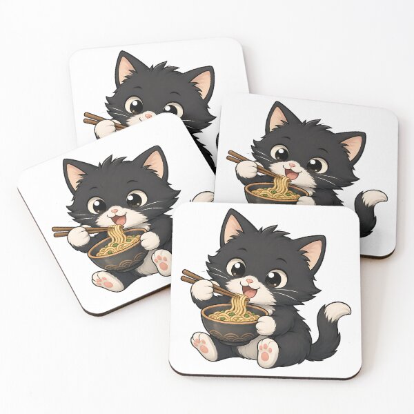 Item preview, Cute Tuxedo Cat Eating Ramen Noodle Bowl  designed and sold by Jaideep Walia.