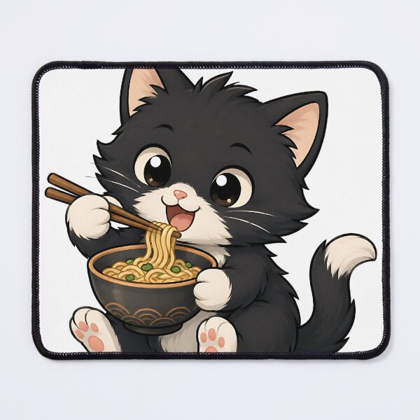 Item preview, Cute Tuxedo Cat Eating Ramen Noodle Bowl designed and sold by Jaideep Walia.