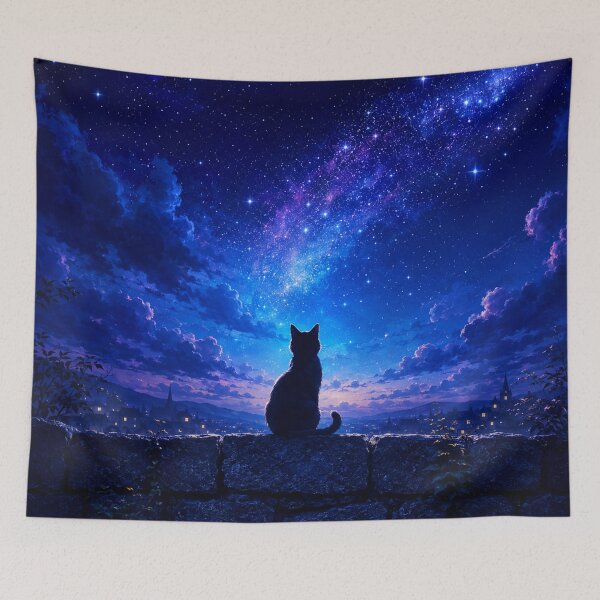 Item preview, Black Cat Starry Night | Celestial Galaxy Cat Cosmic Night Sky designed and sold by AbstractAuraArt.