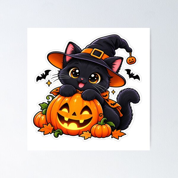Item preview, Cute Black Cat Halloween Sticker | Witch Cat & Pumpkin Spooky Vibes designed and sold by Genzfirevibes.