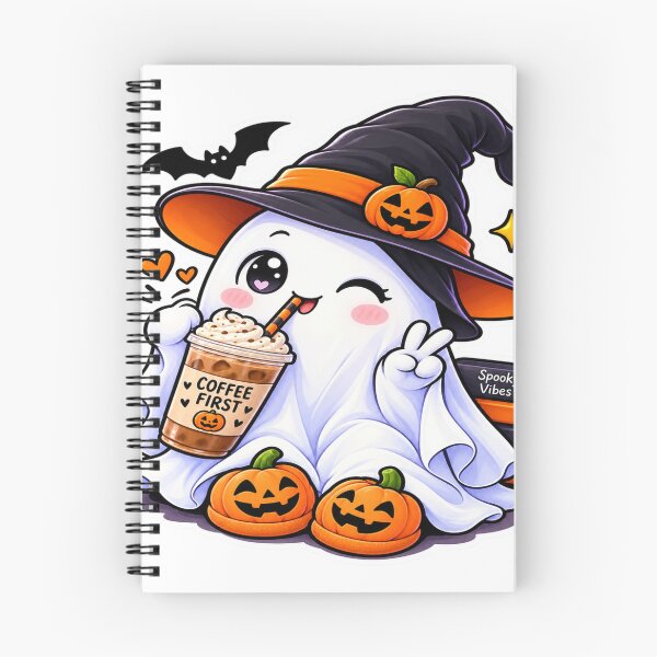 Item preview, Cute Halloween Ghost Sticker | Coffee First Spooky Ghost & Pumpkin designed and sold by Genzfirevibes.
