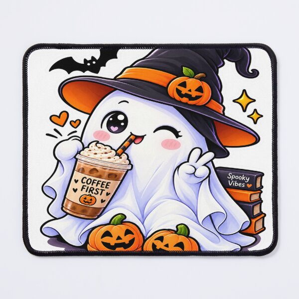Item preview, Cute Halloween Ghost Sticker | Coffee First Spooky Ghost & Pumpkin designed and sold by Genzfirevibes.
