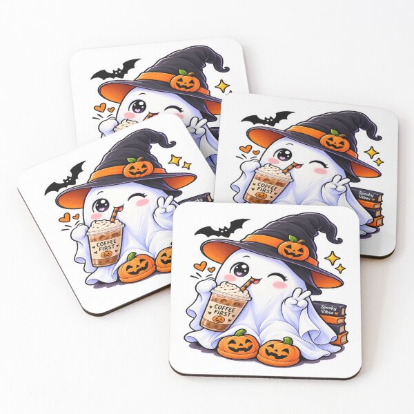 Item preview, Cute Halloween Ghost Sticker | Coffee First Spooky Ghost & Pumpkin designed and sold by Genzfirevibes.