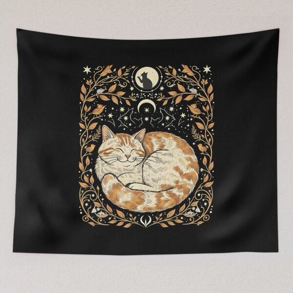 Item preview, Whimsical Sleeping Cat Botanical Art designed and sold by OlyvieArt.