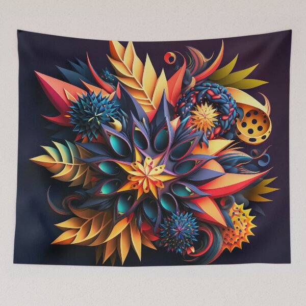 Item preview, Yellow Starburst Petals on Navy designed and sold by RAGANADesign.
