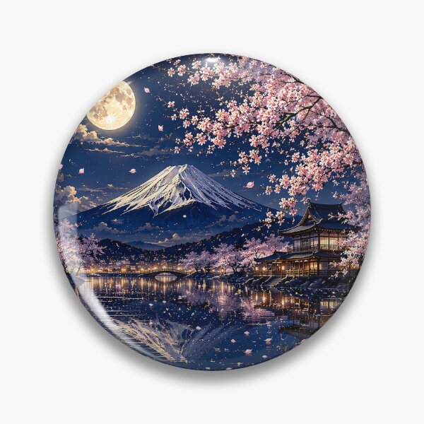 Item preview, Moonlit Cherry Blossoms Over Mount Fuji | Japanese Art designed and sold by Rainbow Heart Japan.
