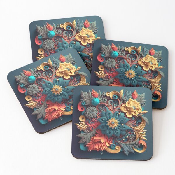 Item preview, Ornate Square Panel in Teal and Gold designed and sold by RAGANADesign.