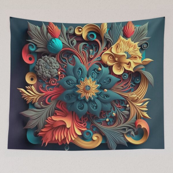 Item preview, Ornate Square Panel in Teal and Gold designed and sold by RAGANADesign.