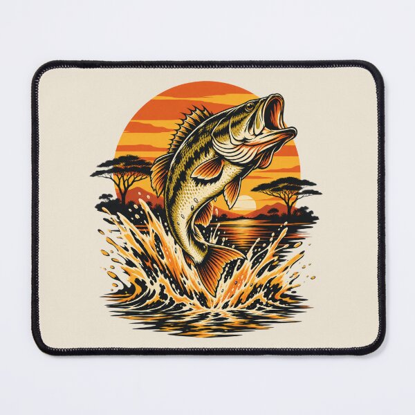 Item preview, Bass Jumping at Sunset - Vintage Fishing Wildlife Art designed and sold by JonelCrafts.