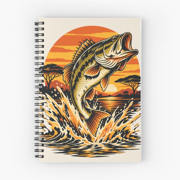 Item preview, Bass Jumping at Sunset - Vintage Fishing Wildlife Art designed and sold by JonelCrafts.