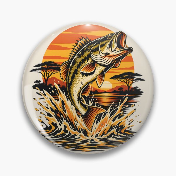 Item preview, Bass Jumping at Sunset - Vintage Fishing Wildlife Art designed and sold by JonelCrafts.