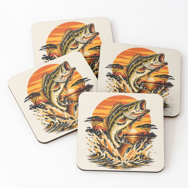 Item preview, Bass Jumping at Sunset - Vintage Fishing Wildlife Art designed and sold by JonelCrafts.