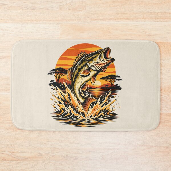 Item preview, Bass Jumping at Sunset - Vintage Fishing Wildlife Art designed and sold by JonelCrafts.