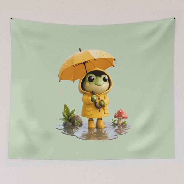 Item preview, Cute Rainy Day Frog in Yellow Raincoat | Cozy Kawaii Cottagecore Frog designed and sold by Moons Studio.