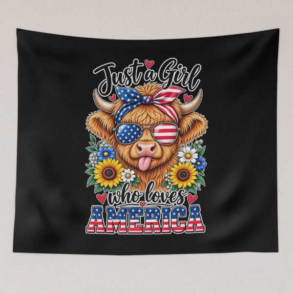 Item preview, Just a Girl Who Loves America Highland Cow designed and sold by WOWART69.