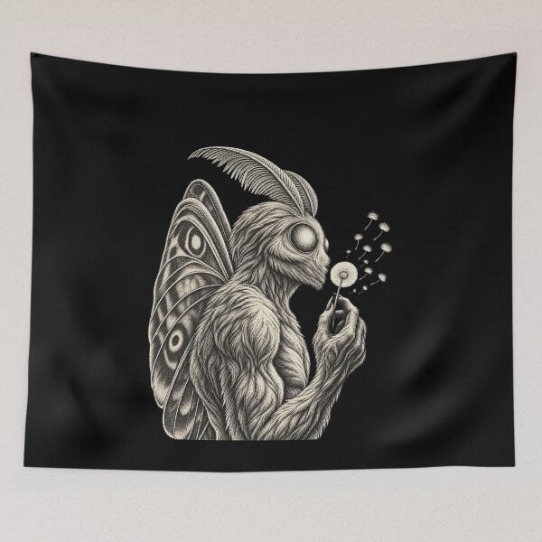 Item preview, Funny Moth Creature Man Blowing Dandelion Seeds Art designed and sold by elderberry.