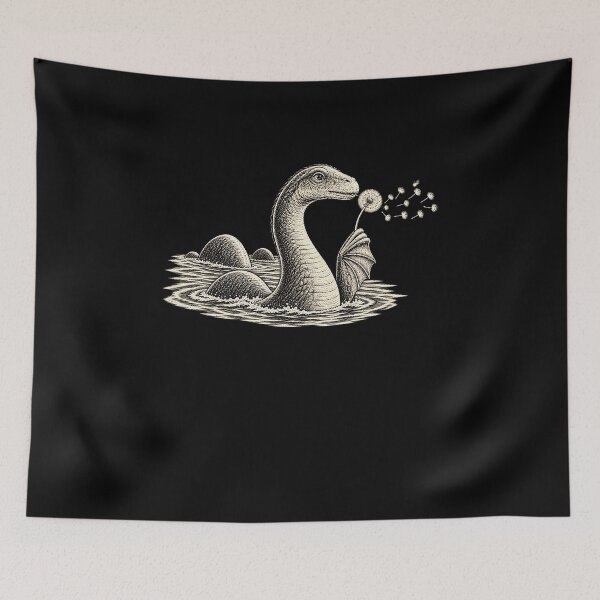 Item preview, Funny Gentle Lake Monster Blowing Dandelion Puff Fantasy Art Art designed and sold by elderberry.
