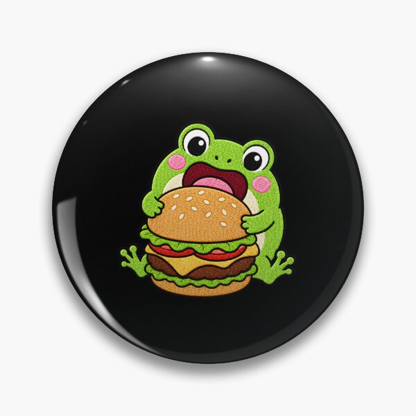 Item preview, Hungry Frog Eating Burger Kawaii Embroidery Patch designed and sold by ColorSplash123.