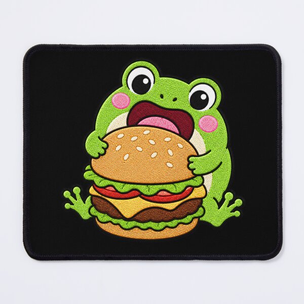 Item preview, Hungry Frog Eating Burger Kawaii Embroidery Patch designed and sold by ColorSplash123.
