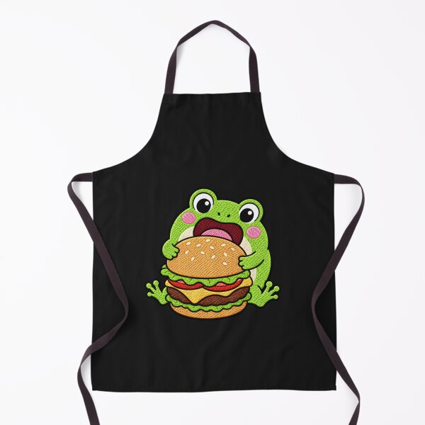 Item preview, Hungry Frog Eating Burger Kawaii Embroidery Patch designed and sold by ColorSplash123.