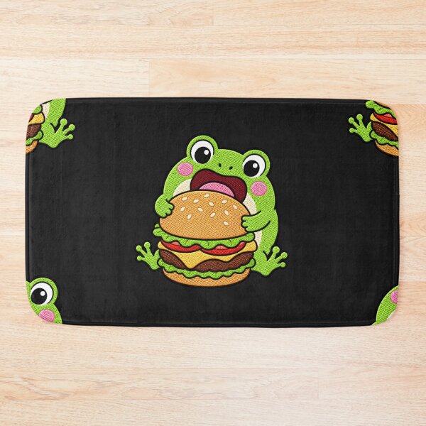 Item preview, Hungry Frog Eating Burger Kawaii Embroidery Patch designed and sold by ColorSplash123.