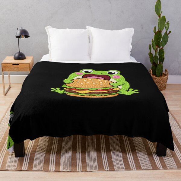 Item preview, Hungry Frog Eating Burger Kawaii Embroidery Patch designed and sold by ColorSplash123.