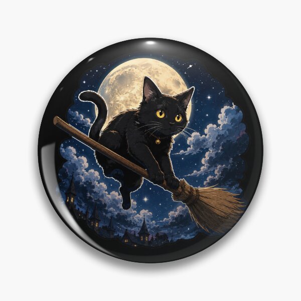 Item preview, Black Cat At Broomstick designed and sold by Funny Vintage Stickers And T-Shirts.