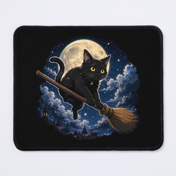 Item preview, Black Cat At Broomstick designed and sold by Funny Vintage Stickers And T-Shirts.