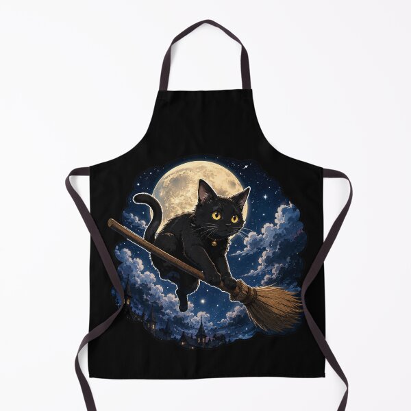 Item preview, Black Cat At Broomstick designed and sold by Funny Vintage Stickers And T-Shirts.