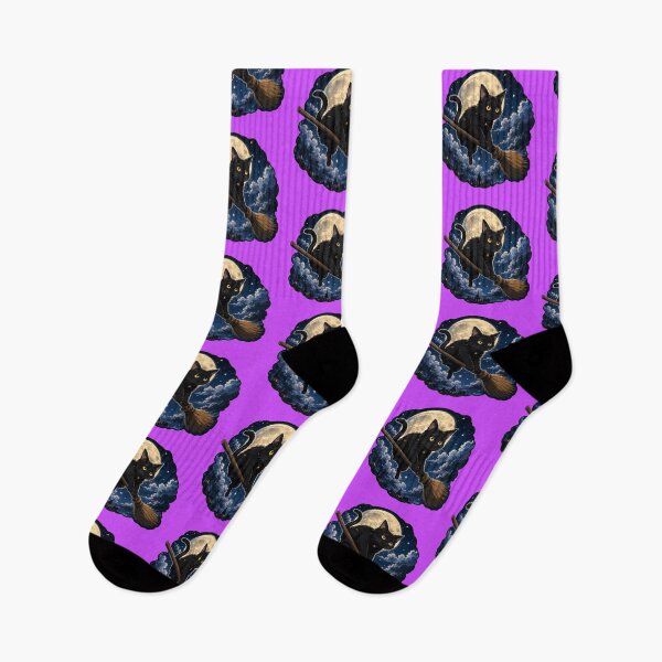 Item preview, Black Cat At Broomstick designed and sold by Funny Vintage Stickers And T-Shirts.
