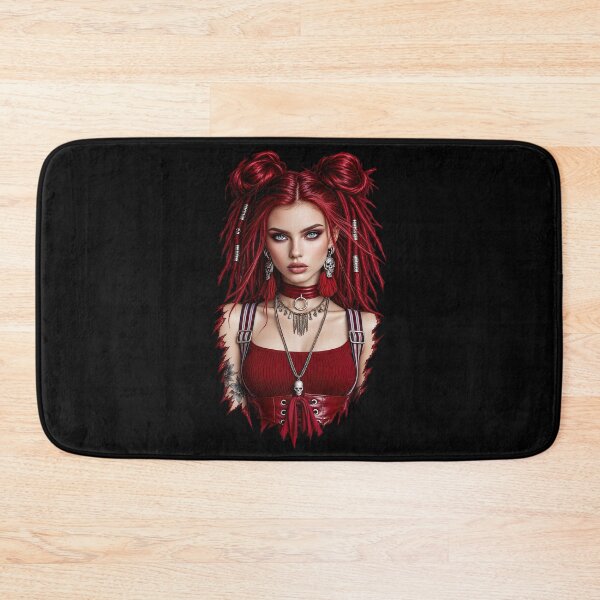 Item preview, Gothic Redhead with Space Buns & Skull Jewelry | Edgy Pin-Up for Man Cave designed and sold by Synth Seduction.