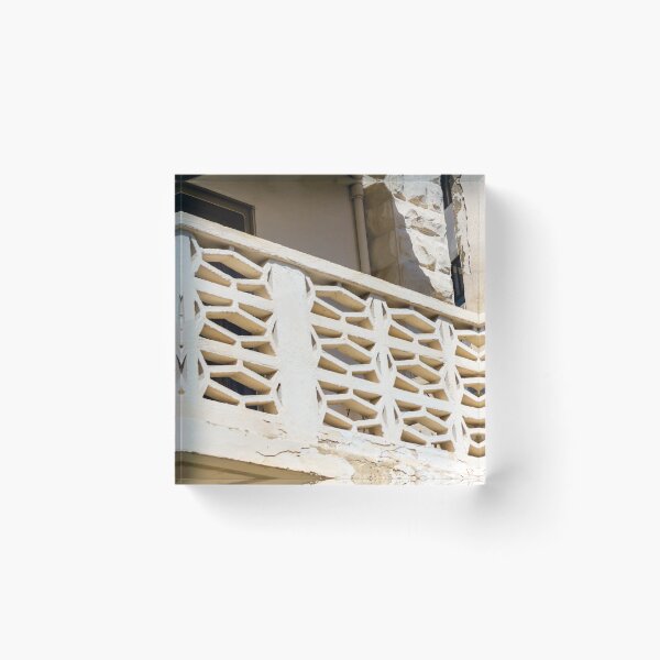Item preview, Sunlit Beige Concrete Breeze Block Balcony With Midcentury Decorative Screen And Textured Stucco Facade designed and sold by Nmallia.