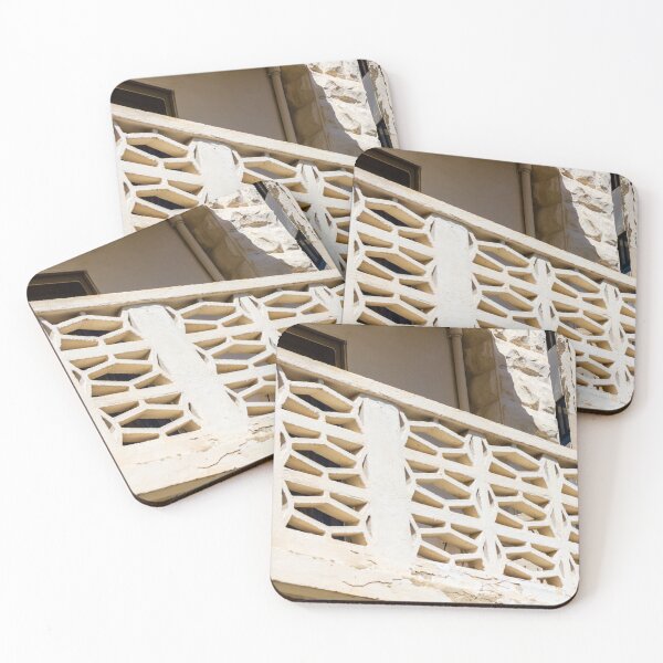 Item preview, Sunlit Beige Concrete Breeze Block Balcony With Midcentury Decorative Screen And Textured Stucco Facade designed and sold by Nmallia.