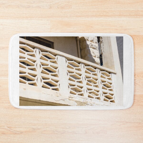 Item preview, Sunlit Beige Concrete Breeze Block Balcony With Midcentury Decorative Screen And Textured Stucco Facade designed and sold by Nmallia.