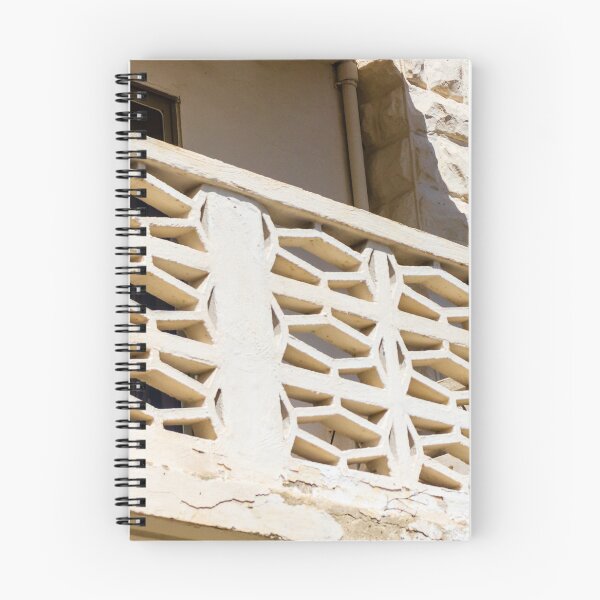 Item preview, Sunlit Beige Concrete Breeze Block Balcony With Midcentury Decorative Screen And Textured Stucco Facade designed and sold by Nmallia.