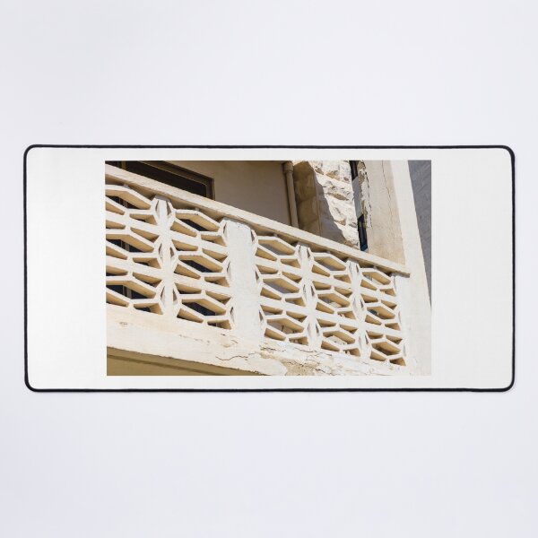 Item preview, Sunlit Beige Concrete Breeze Block Balcony With Midcentury Decorative Screen And Textured Stucco Facade designed and sold by Nmallia.