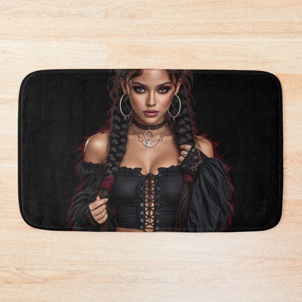 Item preview, Gothic Brunette with Space Buns & Lace-Up Top | Dark Pin Up for Man Cave designed and sold by Synth Seduction.