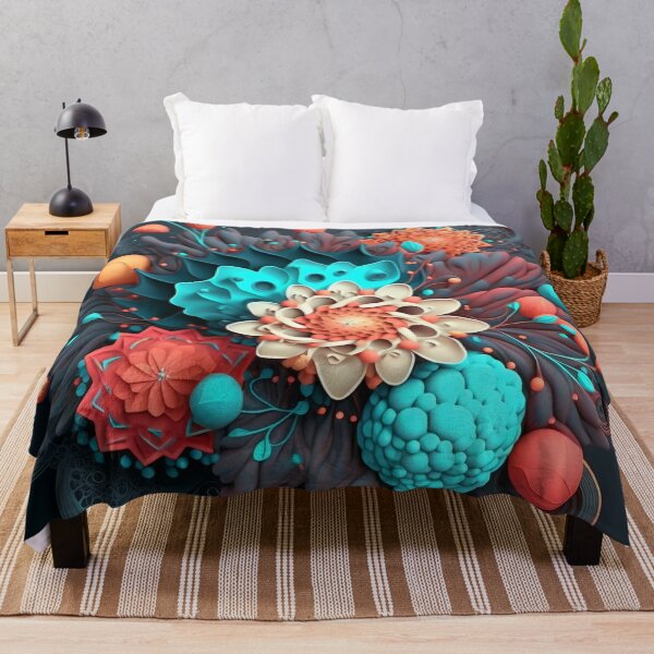 Item preview, Turquoise Blooms on Grey Blue designed and sold by RAGANADesign.